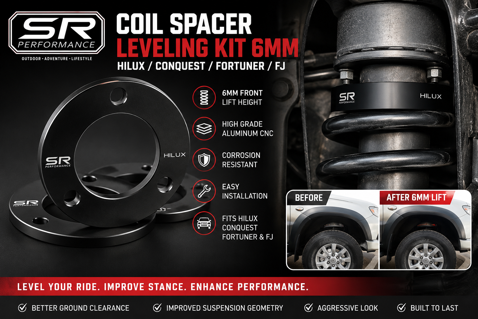 COIL SPACER LEVELING KIT 6MM (FRONT) HILUXVIGO/REVO/CONQUEST/FORTUNER/FJ CRUISER